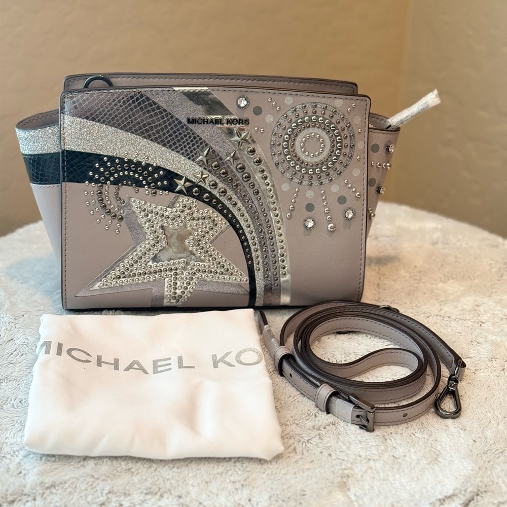 Michael Kors Silver and Gray Embellished Crossbody Bag
